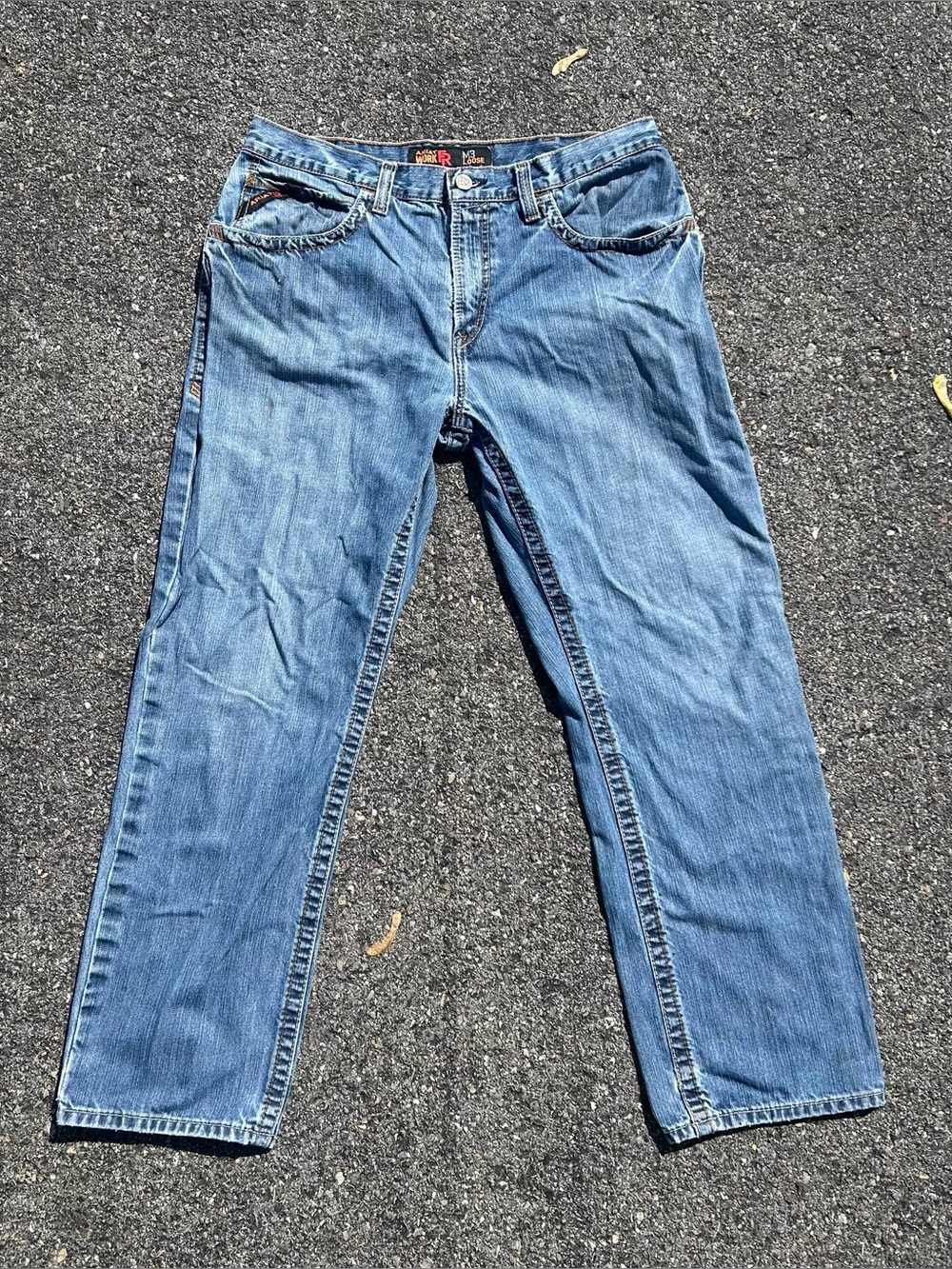 Ariat M3 FR Jeans Men's 35x32 Blue Loose Straight Workwear Fire Resistant Light